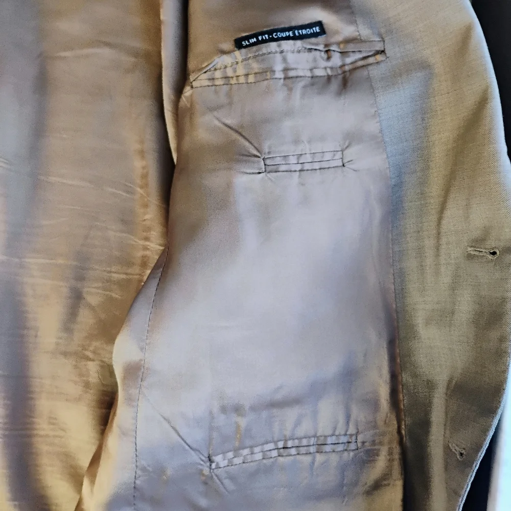 Ermenegildo Zegna Saks Fifth Avenue Suit Blazer 44 L Slim‎ Fit Taupe Wool Italy